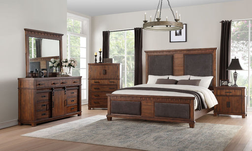 Vibia - Queen Bed - Brown Fabric & Cherry Oak Unique Piece Furniture