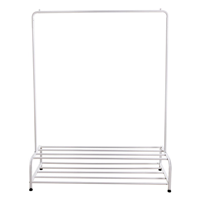 Clothing Garment Rack With Shelves, Metal Cloth Hanger Rack Stand Clothes Drying Rack For Hanging Clothes, With Top Rod Organizer Shirt Towel Rack And Lower Storage Shelf For Boxes Shoes Boots, White