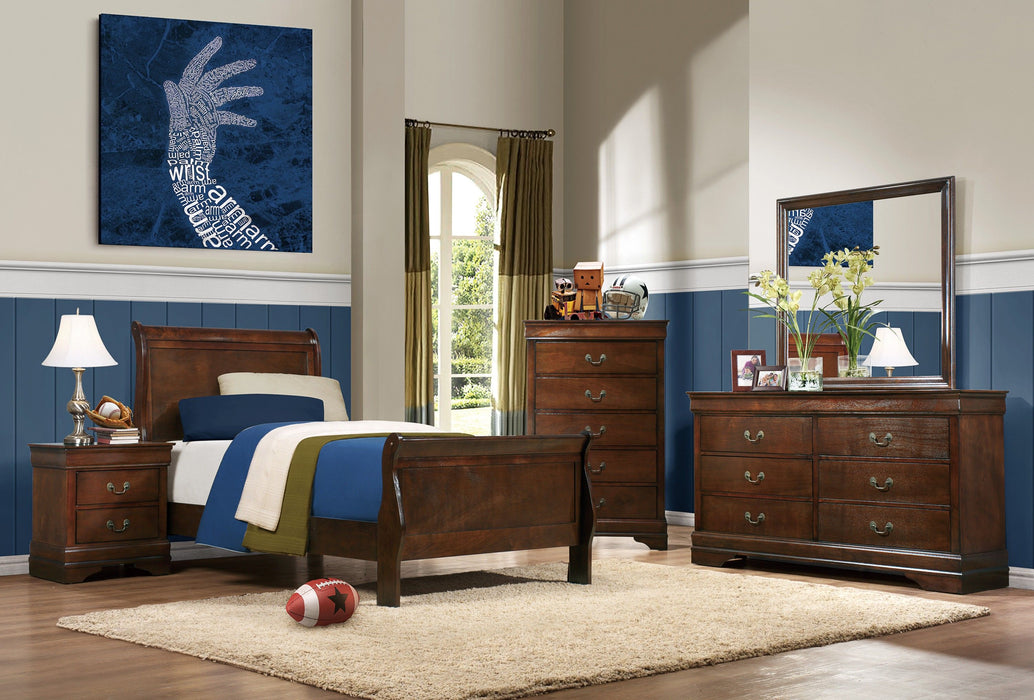 Classic Louis Philipe Style Twin Size Bed Brown Cherry Finish 1 Piece Traditional Design Bedroom Furniture Sleigh Bed