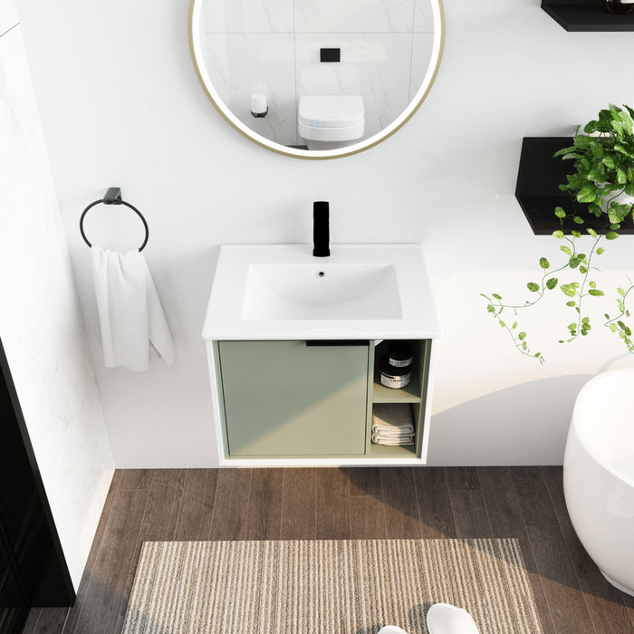 24" Floating Wall - Mounted Bathroom Vanity With Ceramics Sink & Soft - Close Cabinet Door
