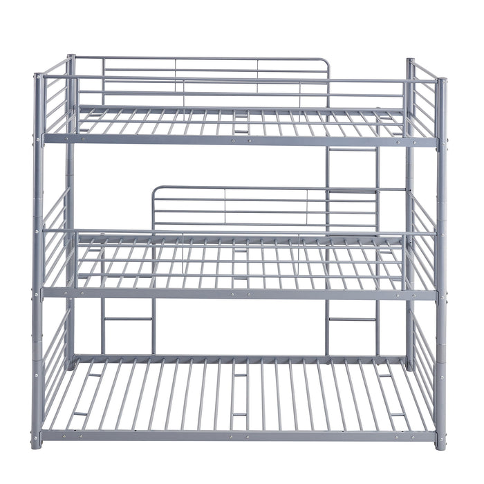 Twin-Twin-Twin Triple Bed With Built-In Ladder, Divided Into Three Separate Beds - Gray