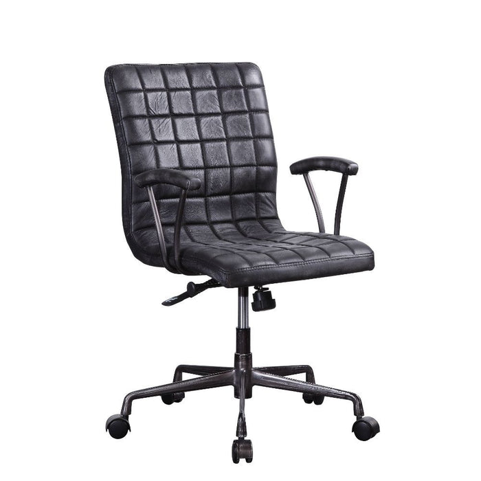 Barack - Executive Office Chair - Vintage Black Top Grain Leather & Aluminum Unique Piece Furniture