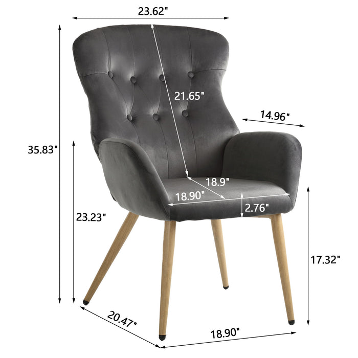 Hengming Accent Chair Modern Tufted Button Wingback Vanity Chair With Arms Upholstered Tall Back - Gray
