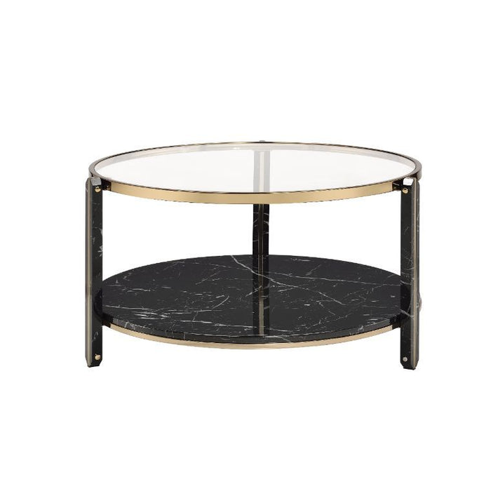 Thistle - Coffee Table - Clear Glass, Faux Black Marble & Champagne Finish Unique Piece Furniture