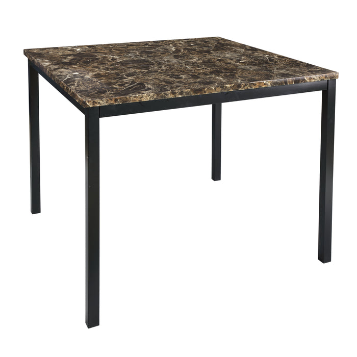 Counter Height Table 1 Piece Metal Frame Faux Mable Top Square Transitional Dining Room Furniture