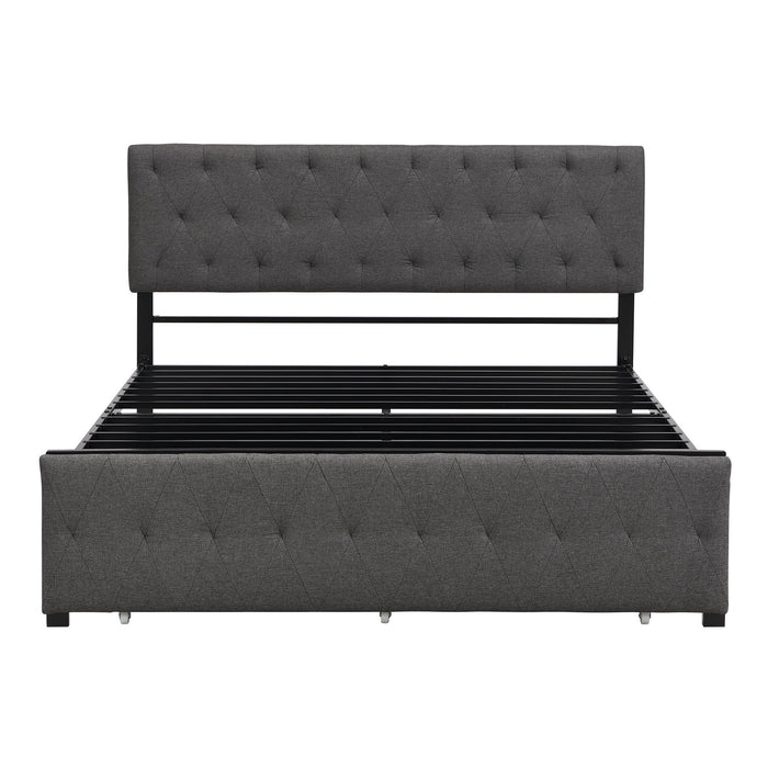 Queen Size Storage Bed Metal Platform Bed With A Big Drawer Gray