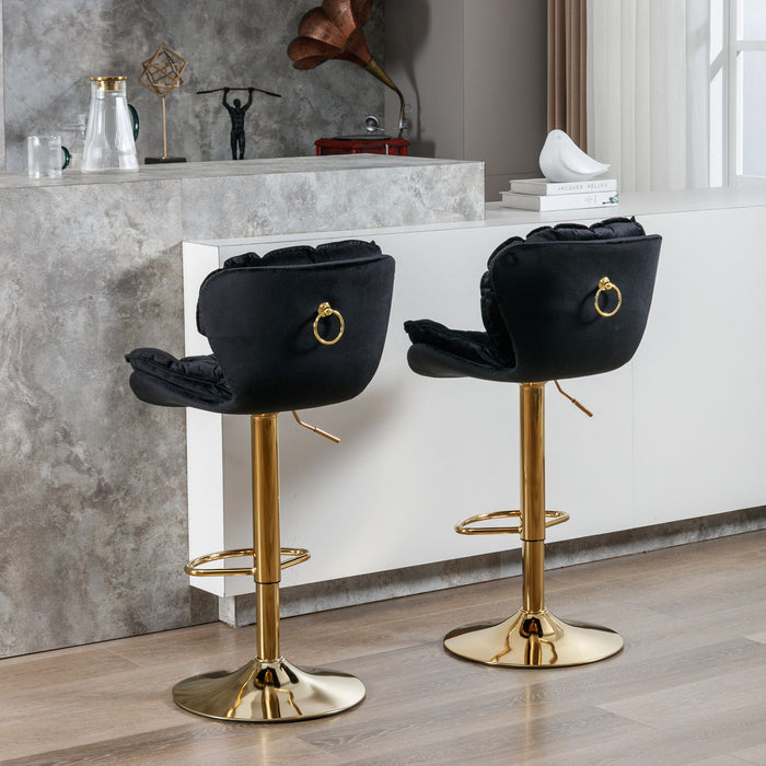 A&A Furniture, Swivel Bar Stools (Set of 2) Counter Height Adjustable Barstools, Dining Bar Chairs Upholstered Modern Bar Stool For Kitchen Island, Cafe, Bar Counter, Dining Room - Black
