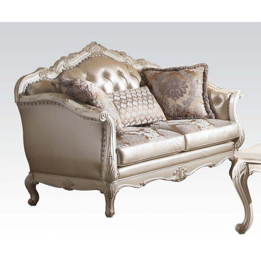 Chantelle - Loveseat - Rose Gold PU/Fabric & Pearl White Unique Piece Furniture