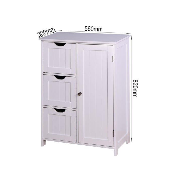 Bathroom Storage Cabinet - Floor Cabinet With 3 Large Drawers And 1 Adjustable Shelf - White