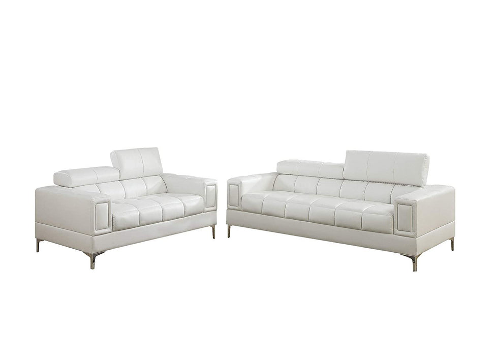 White Faux Leather Living Room 2 Pieces Sofa Set Sofa And Loveseat Furniture Couch Unique Design Metal Legs Adjustable Headrest