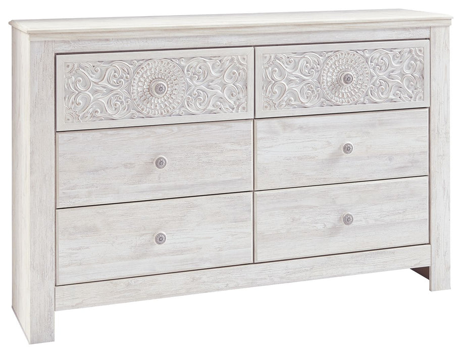 Paxberry - Whitewash - Six Drawer Dresser - Medallion Drawer Pulls Unique Piece Furniture