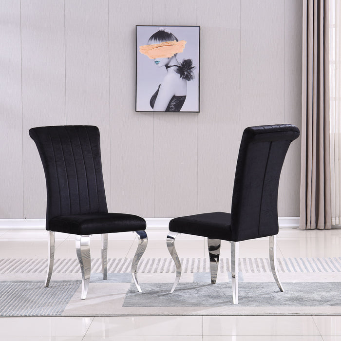 Modern Dining Chairs (Set of 2) Upholstered Accent Armless Chairs With Stripe Backrest - Black
