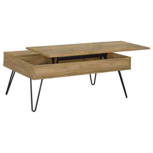 Fanning - Lift Top Storage Coffee Table - Golden Oak And Black Unique Piece Furniture
