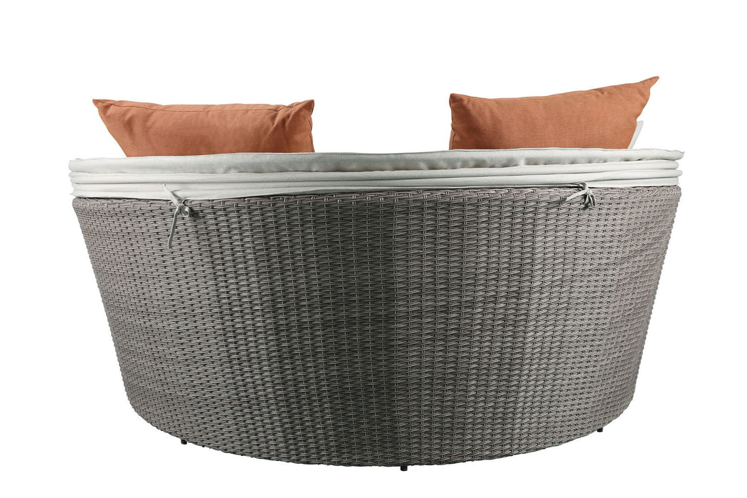 Glynn - Patio Sofa & Ottoman - Beige Fabric & Gray Wicker Unique Piece Furniture