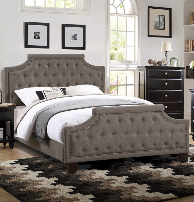 Modern Style Brown Polyfiber American Traditional 1 Pieces California King Size Bed Only Button Tufted Headboard Footboard Bedroom Furniture