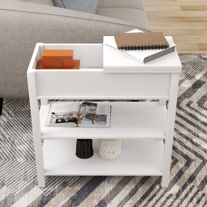 Narrow Sided Table With Drawers And Bottom Partition - White