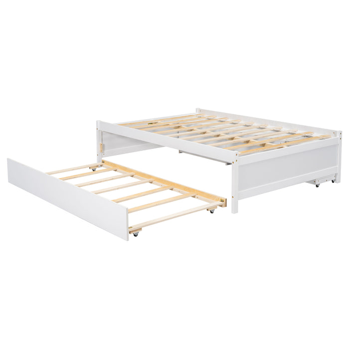 Versatile Full Bed With Trundle, Under Bed Storage Box And Nightstand .White