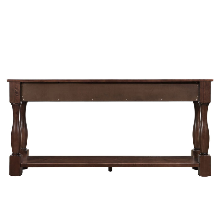 63 Inch Long Wood Console Table With 3 Drawers And 1 Bottom Shelf For Entryway Hallway Easy Assembly Extra-Thick Sofa Table (Light Espresso)