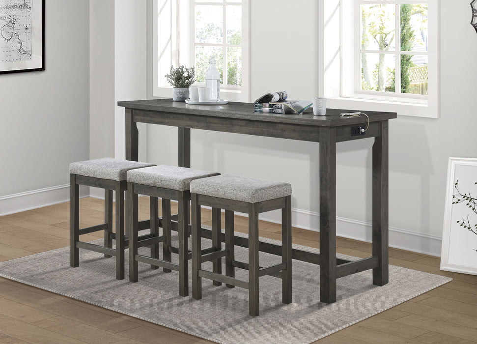 4 Piece Counter Height Dining Set Gray Finish Counter Height Table W Drawer Built-In USB Ports Power Outlets And 3 Stools Casual Dining Furniture