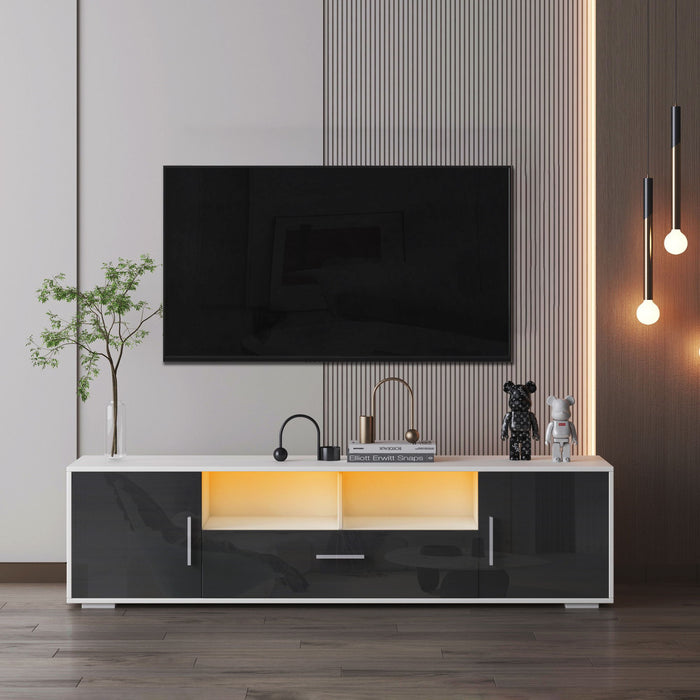 20 Minutes Quick Assemble White & Gray Morden TV Stand With LED Lights, High Glossy Front TV Cabinet, Can Be Assembled In Lounge Room, Living Room Or Bedroom, White & Dark Gray