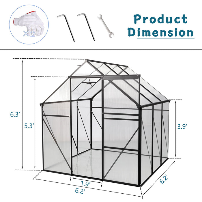 6X6Ft - Black Polycarbonate Greenhouse Raised Base And Anchor Aluminum Heavy Duty Walk-In-Greenhouses For Outdoor Backyard In All Season