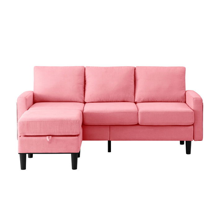 Upholstered Sectional Sofa Couch, L Shaped Couch With Storage Reversible Ottoman Bench 3 Seater For Living Room, Apartment, Compact Spaces, Fabric Pink