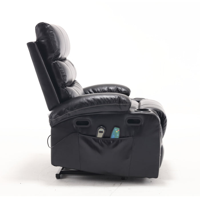Seat Width, Large Size Electric Power Lift Recliner Chair Sofa For Elderly, 8 Point Vibration Massage And Lumber Heat, Remote Control, Side Pockets And Cup Holders - Black