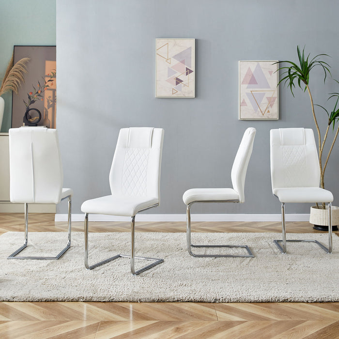 Modern Dining Chairs With Faux Leather Padded Seat Dining Living Room Chairs Upholstered Chair With Metal Legs Design For Kitchen, Living, Bedroom, Dining Room Side Chairs (Set of 4) (White / PU Leather)