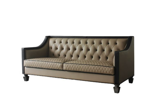 House - Beatrice Sofa - Tan PU, Black PU & Charcoal Finish Unique Piece Furniture
