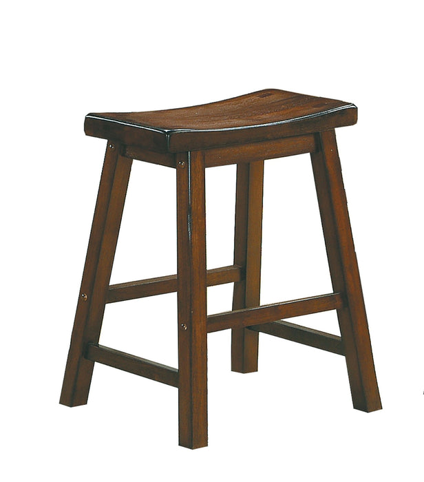18 Inch Height Saddle Seat Stools 2 Pieces Set Solid Wood Cherry Finish Casual Dining Furniture