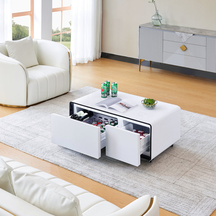 Smart Table Fridge, Multifunctional Coffee Table With Cooler And Frozen - White