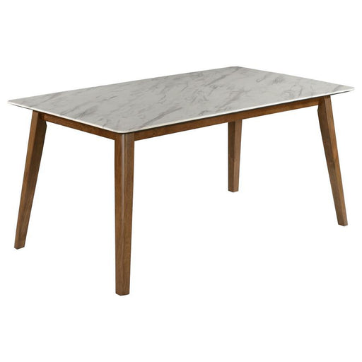 Everett - Faux Marble Top Dining Table - Natural Walnut And White Unique Piece Furniture