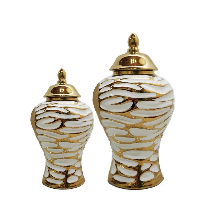 Charming Ginger Jar With Removable Lid - Gold / White