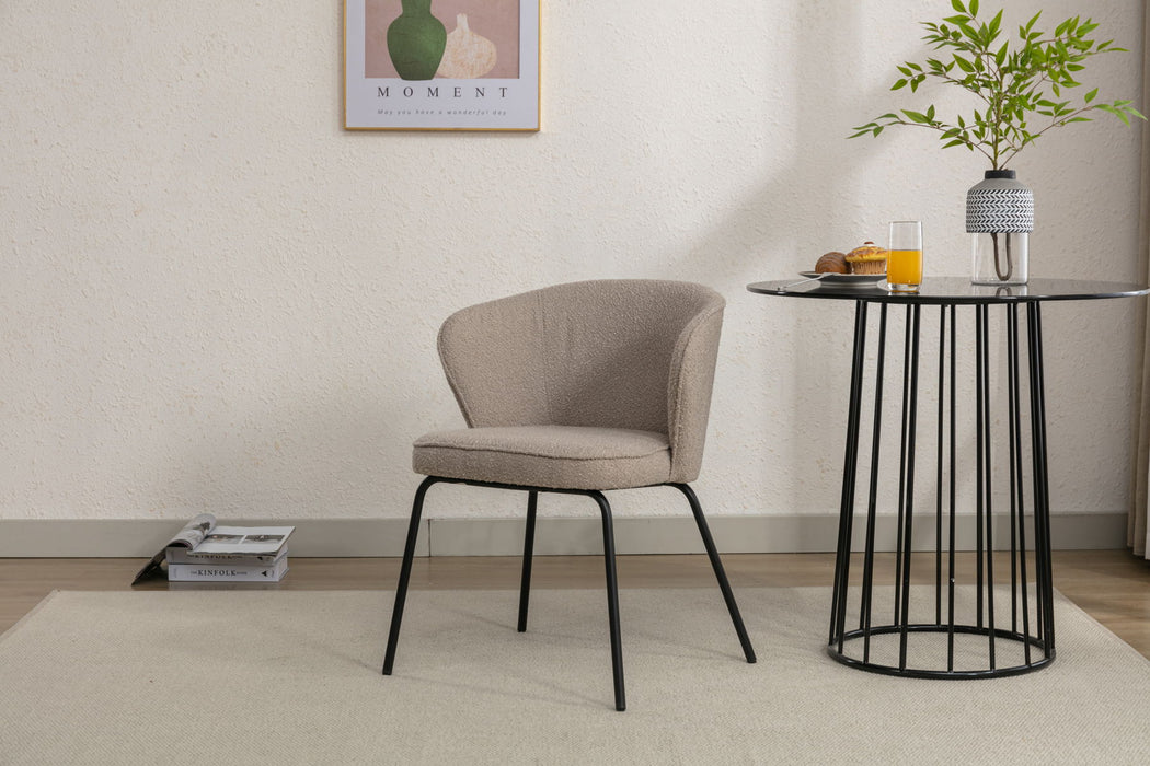 Boucle Fabric Dining Chair With Black Metal Legs, Light Coffee