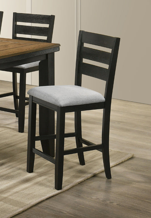 Contemporary Style Charcoal Finish Counter Height Dining Chair Bar Stool 2 Piece Set Fabric Upholstery Wooden Furniture