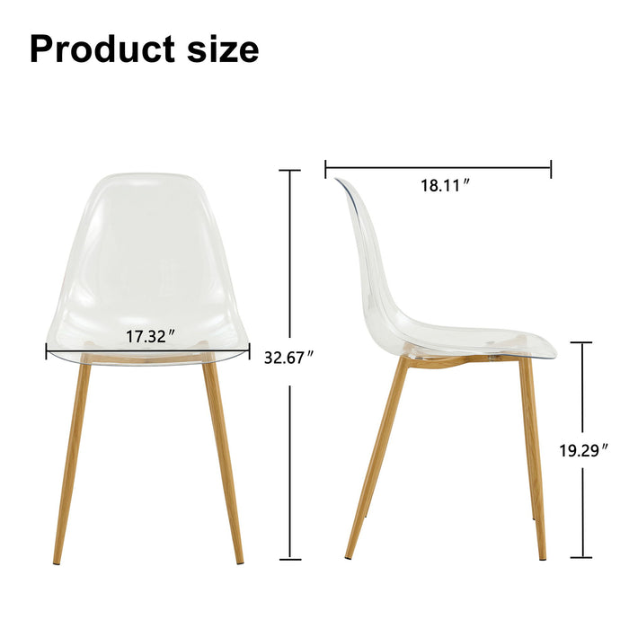 Modern Simple Transparent Dining Chair Plastic Chair Armless Crystal Chair Nordic Creative Makeup Stool Negotiation Chair (Set of 6) And Wood Color Metal Leg