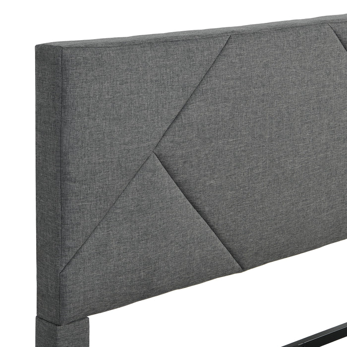 Queen Size Upholstered Platform Bed Frame Wood Slat Support - Gray