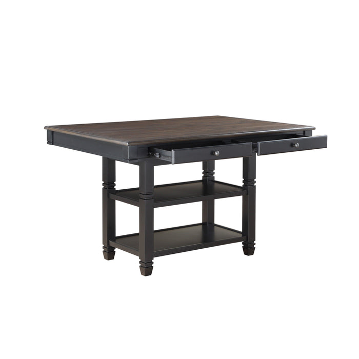 Transitional Style 1 Piece Counter Height Table With Storage Drawers 2 Display Shelves Natural And Black Finish Dining Furniture
