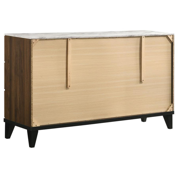 Mays - 6-Drawer Dresser With Faux Marble Top - Walnut Brown Unique Piece Furniture