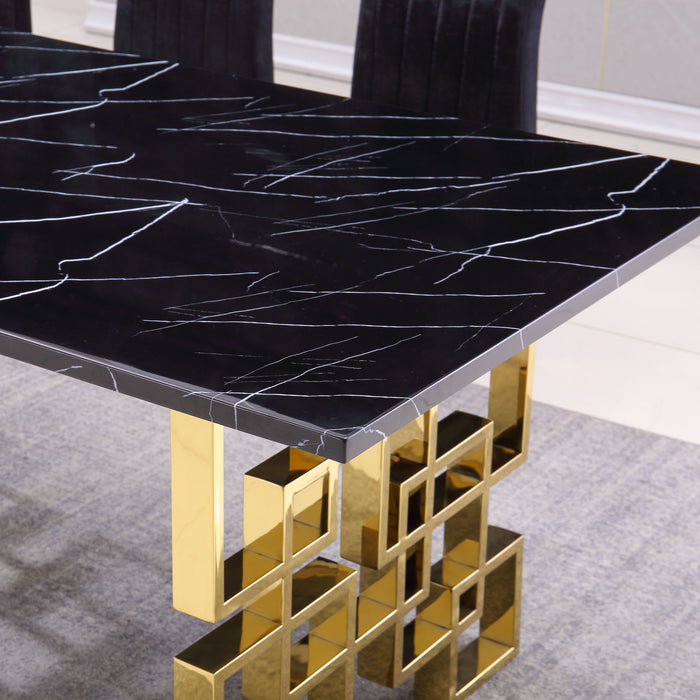 Contemporary Rectangular Marble Table, 0.71" Marble Top, Gold Mirrored Finish, Luxury Design For Home (78.7" X39.4" X29.9" )