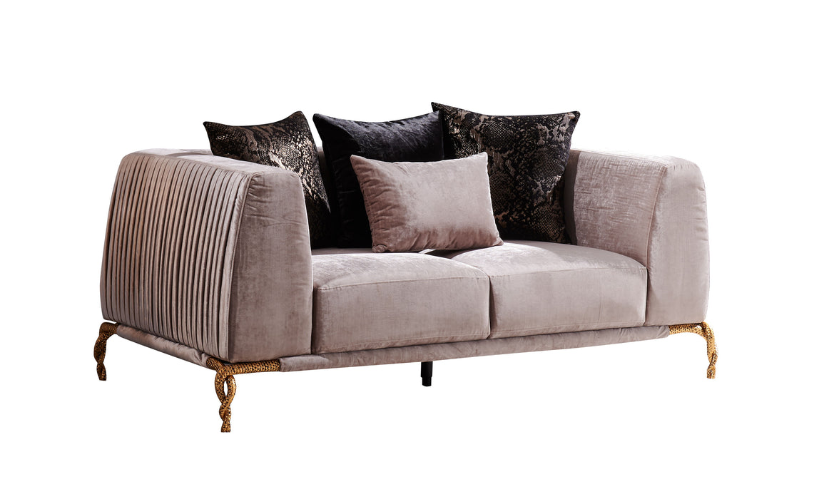 Majestic Shiny Thick Velvet Fabric Upholstered Loveseat Made With Wood Finished In Ivory