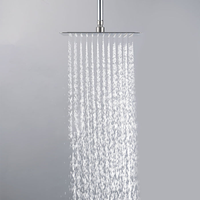 12" Square Rainfall & High Pressure Stainless Steel Bath Showerhead, Waterfall Full Body Coverage With Silicone Nozzle