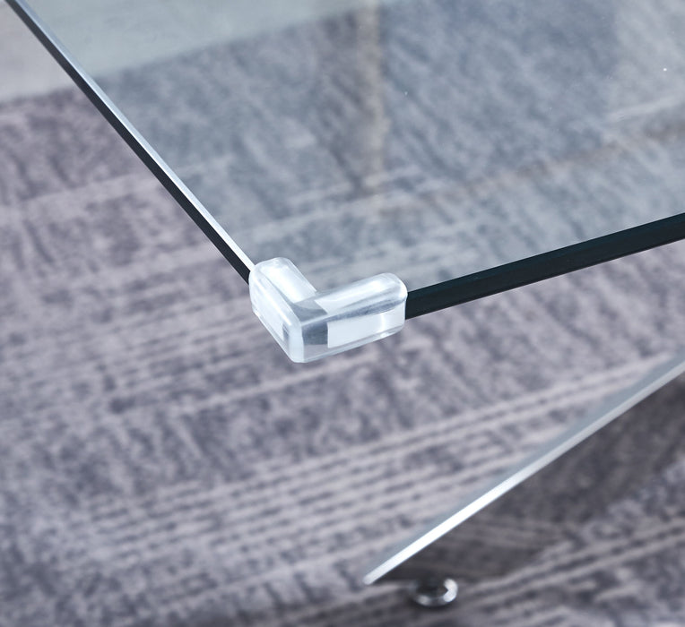Modern Glass Table For Dining Room / Kitchen, Thick Tempered Glass Top, Chrome Steel Base