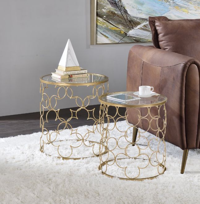 Flowie - Coffee Table (2 Piece) - Clear Glass & Gold Finish The Unique Piece Furniture Furniture Store in Dallas, Ga serving Hiram, Acworth, Powder Creek Crossing, and Powder Springs Area