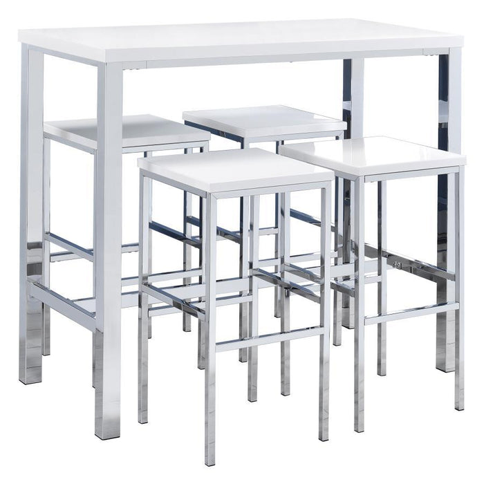 Natividad - 5 Piece Bar Set - White High Gloss And Chrome Unique Piece Furniture