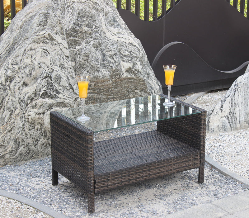 Outdoor Patio Coffee Table With Clear Tempered Glass