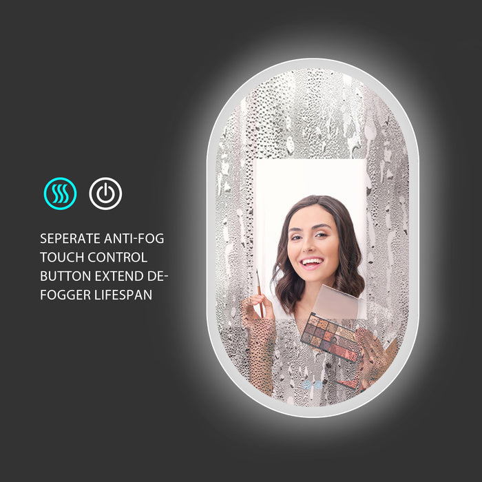 32X20 Inch Bathroom Mirror With Lights, Anti Fog Dimmable Led Mirror For Wall Touch Control, Frameless Oval Smart Vanity Mirror Vertical Hanging