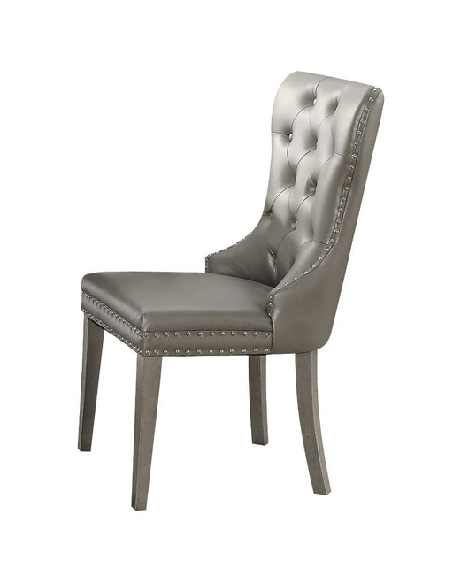 Kacela - Side Chair (Set of 2) - Silver PU & Antique Silver Finish Unique Piece Furniture