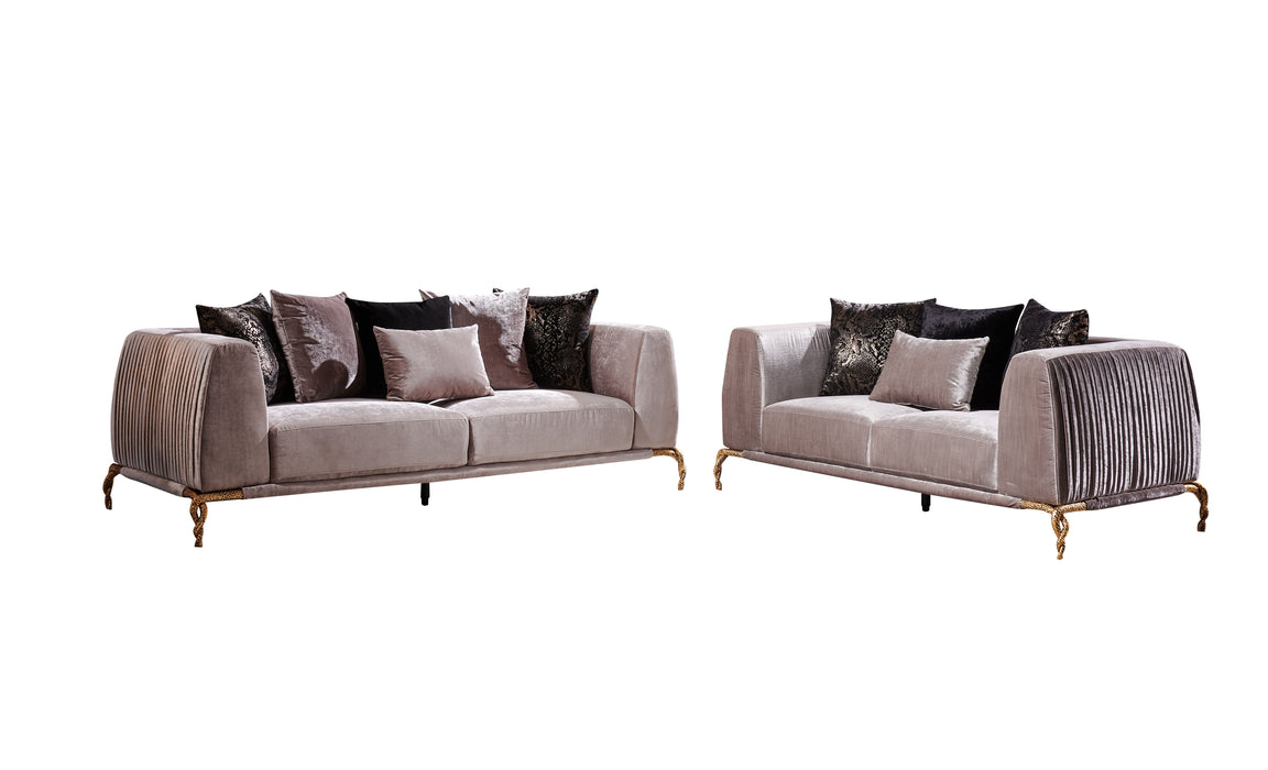 Majestic Shiny Thick Velvet Fabric Upholstered 2 Piece Living Room Set Made With Wood Finished In Ivory