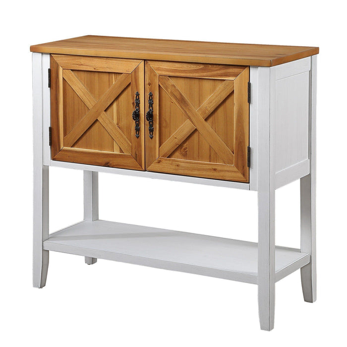 Farmhouse Wood Buffet Sideboard Console Table With Bottom Shelf And 2 - Door Cabinet, For Living Room, Entryway, Kitchen Dining Room Furniture Antique White / Natural Acacia Top & Door